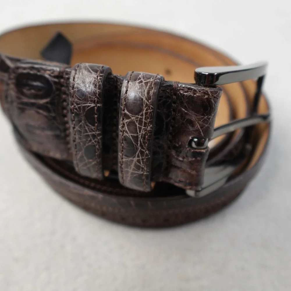 Mezlan Genuine Alligator Leather Belt Mens 42 Brown Made In Spain Luxury Dress